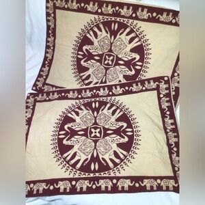 pair of handmade pillowcase shams Indian India  elephants￼ tan & burgundy￼